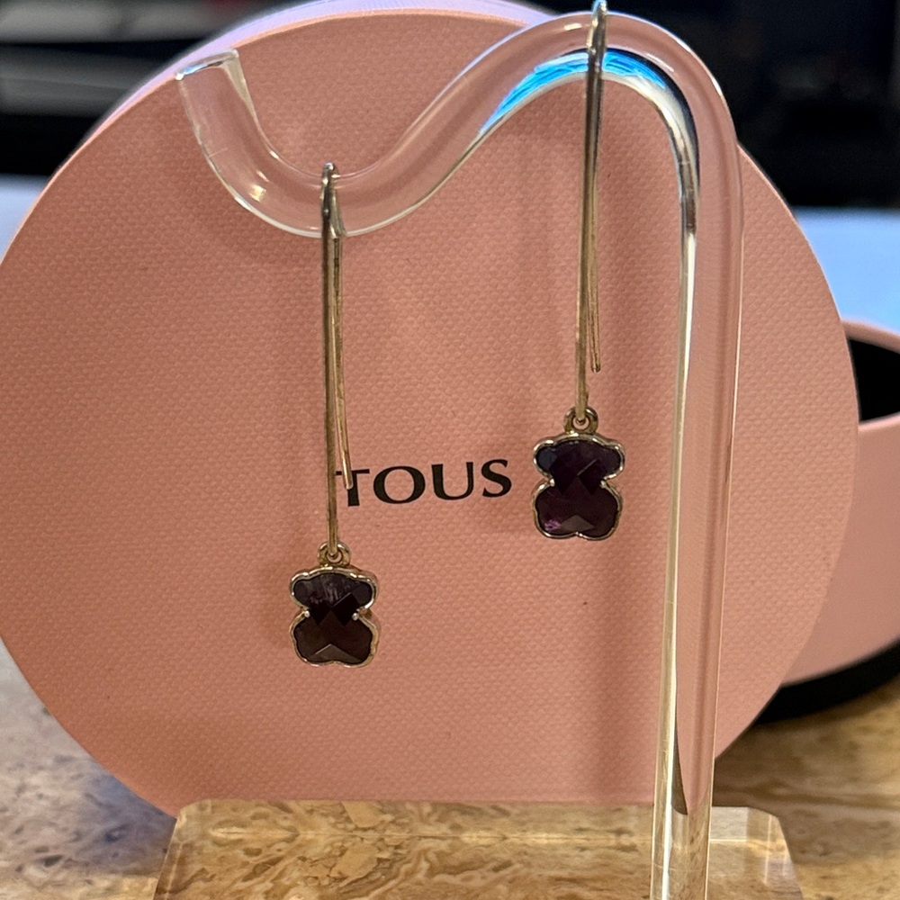 Tous Silver Earrings with Amethyst Charm